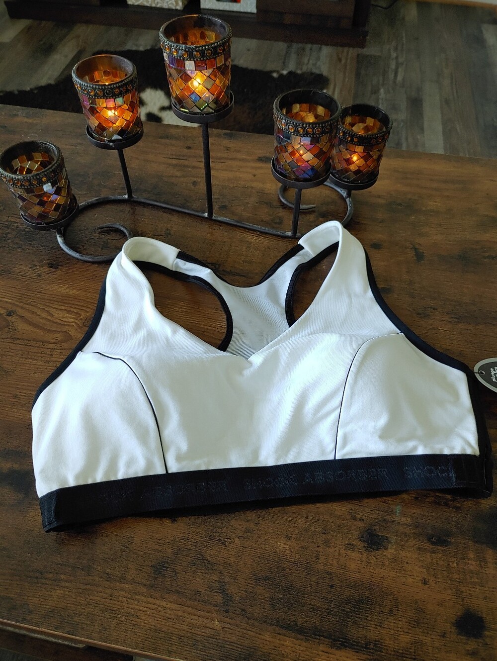 NWT 38C Shock Absorber White & Black Racer Back Padded Sports Bra
